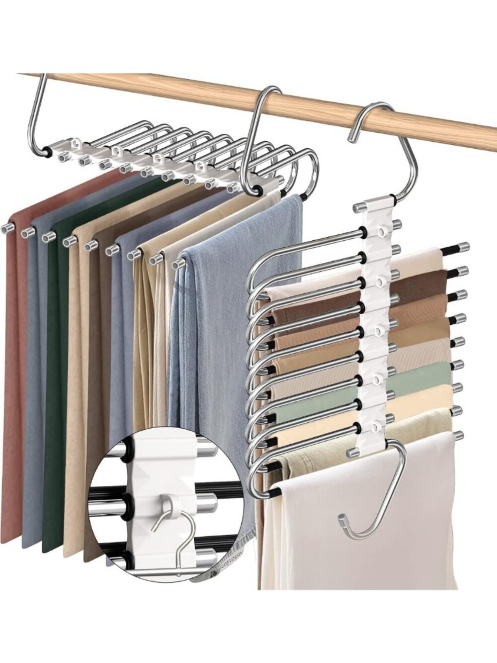 Space-Saving 9-Layer Pants Hangers | Non-Slip Closet Organizer for Jeans